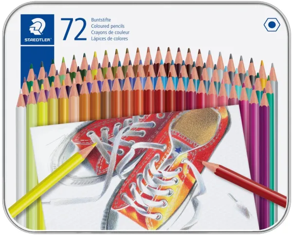 Farveblyanter sekskantet i metalæske, 72 forskellige farver